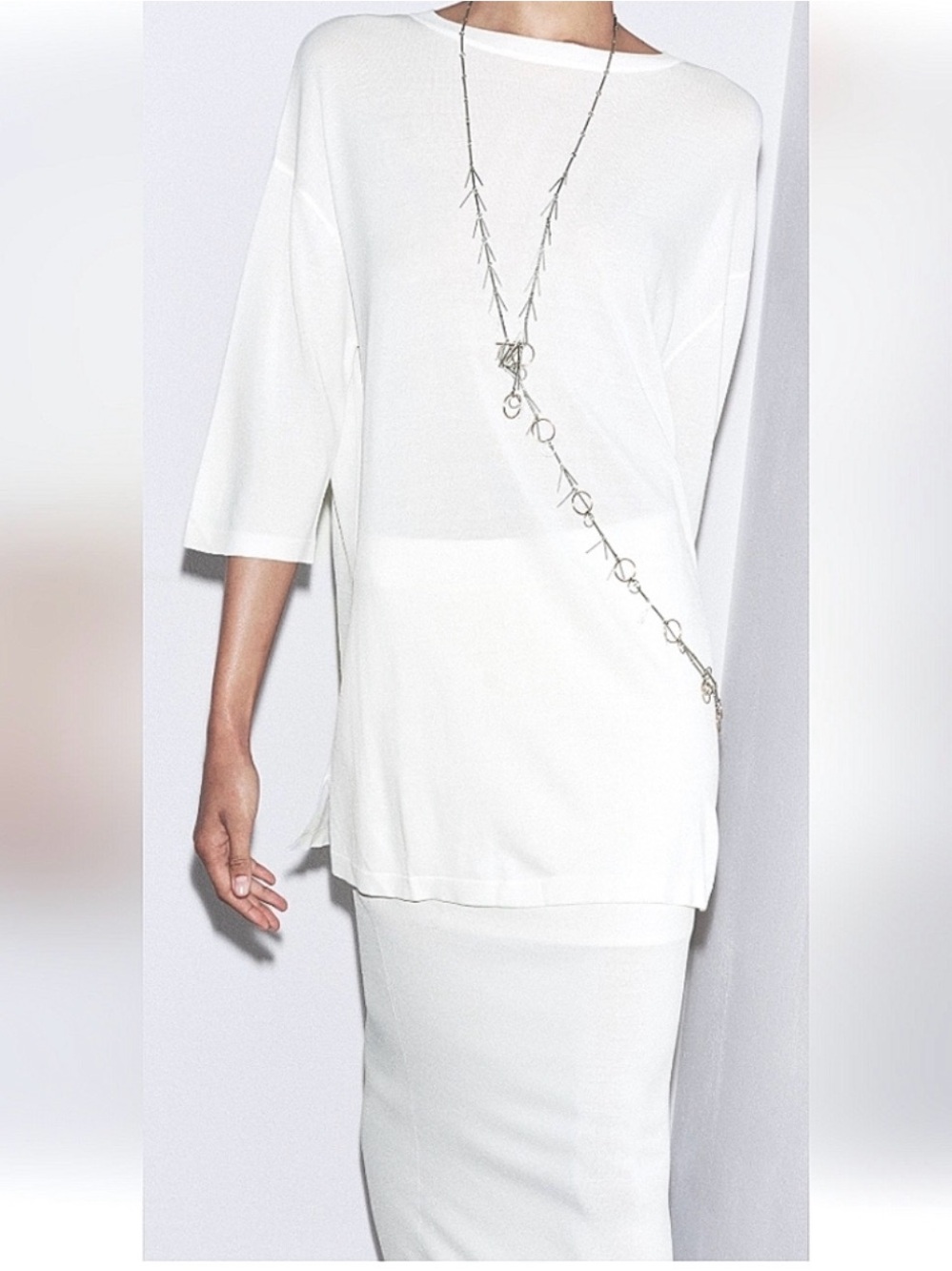 Zara Two Piece Winter White Tee and Skirt Set